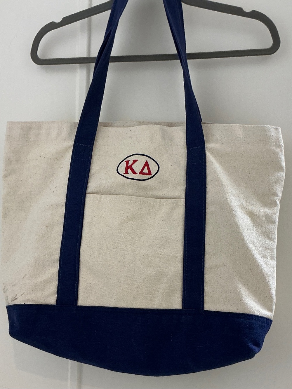 Canvas Tote Bag with Navy Straps and Bottom